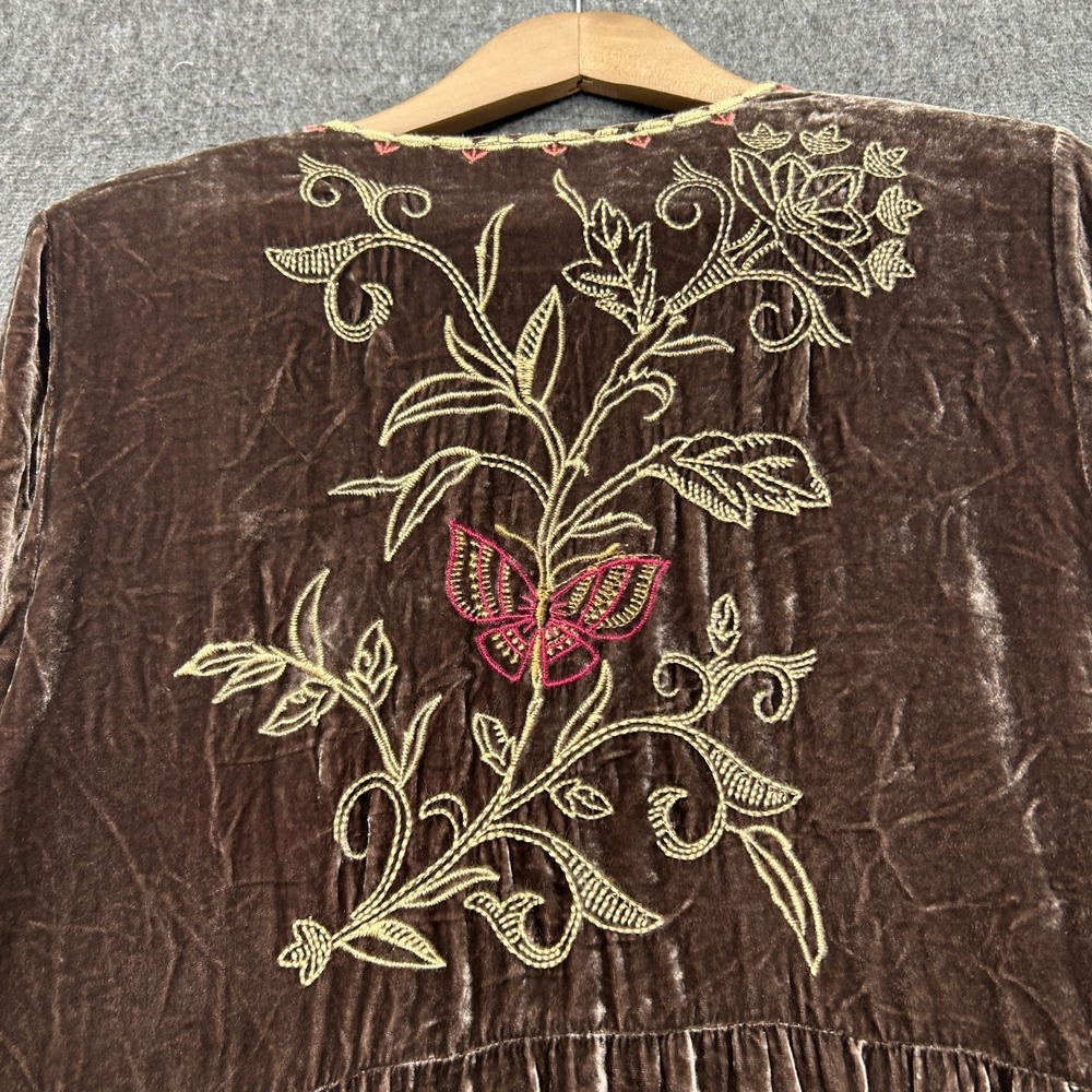 Johnny Was Taline Velvet Dress Boho Brown Midi Medium Floral Butterfly Cottage - Picture 9 of 11